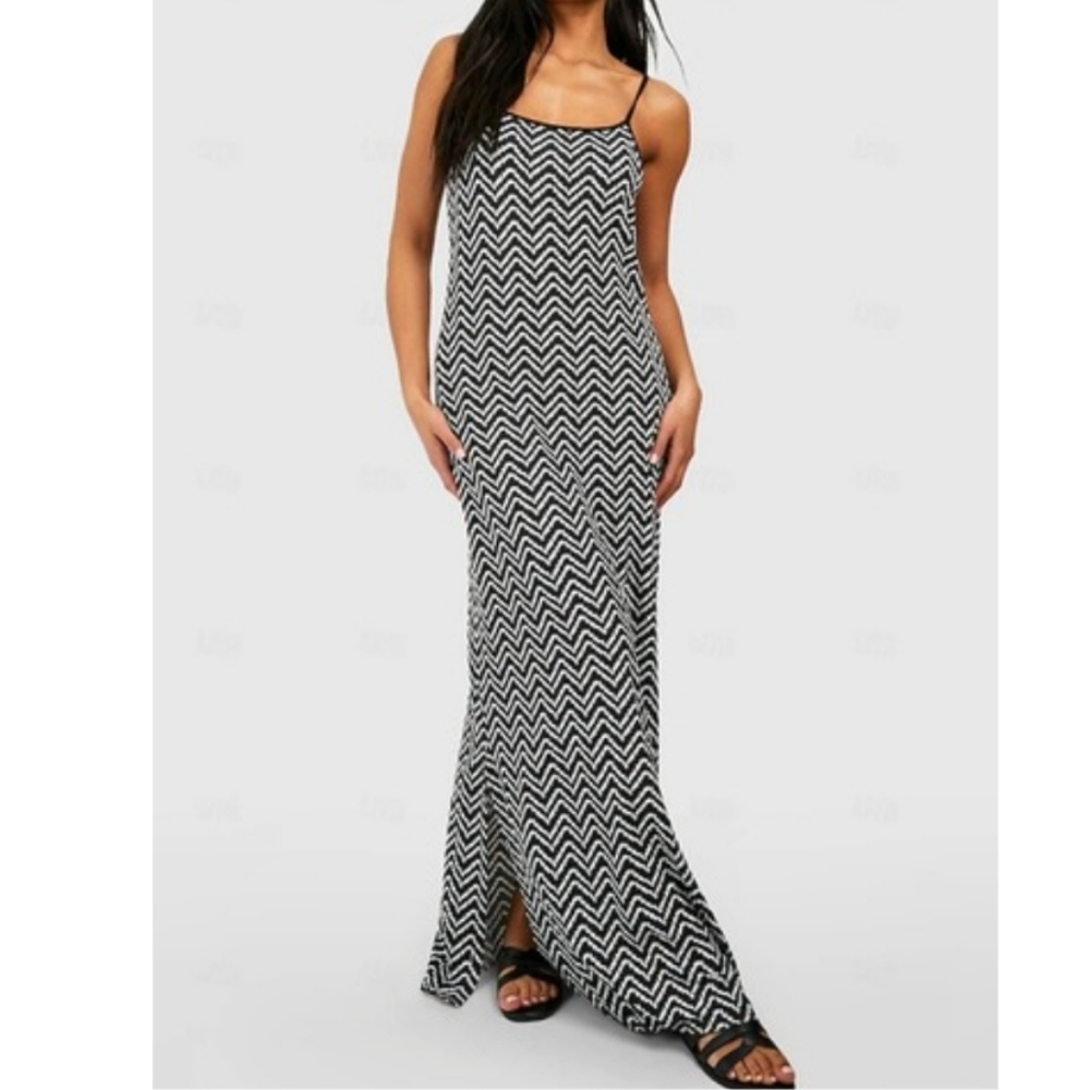 Fashion Nova 2X Ruffle Maxi Dress B/W Lined Spaghetti Strap Summer AW-2000